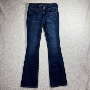 American Eagle Super Stretch Kick Boot Women Size 2 Long Dark Wash Blue Jeans